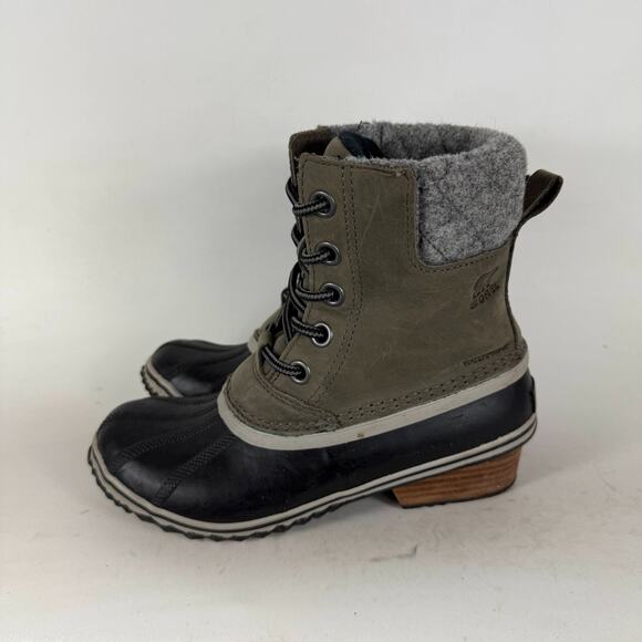 Sorel Slimpack II Snow Boots Women's 7 Green Black Waterproof Lace-Up Block Heel - Picture 5 of 10